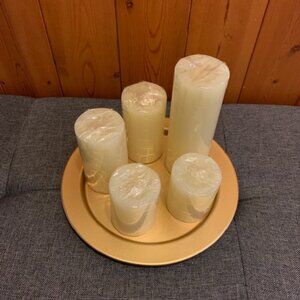 5 Mini Pillar Candles with Gold Plate